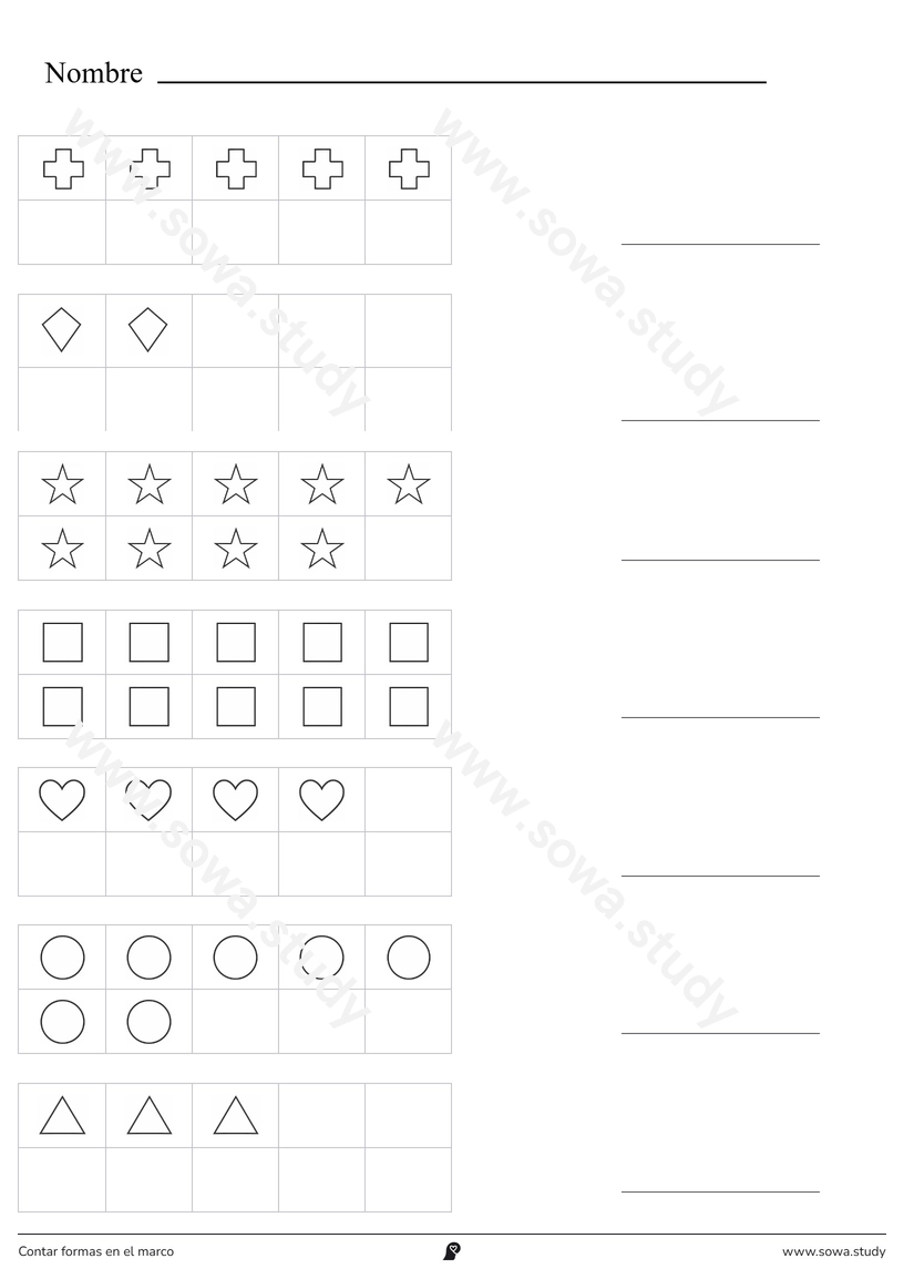 Contar formas en el marco (en blanco y negro) – ficha imprimible gratis