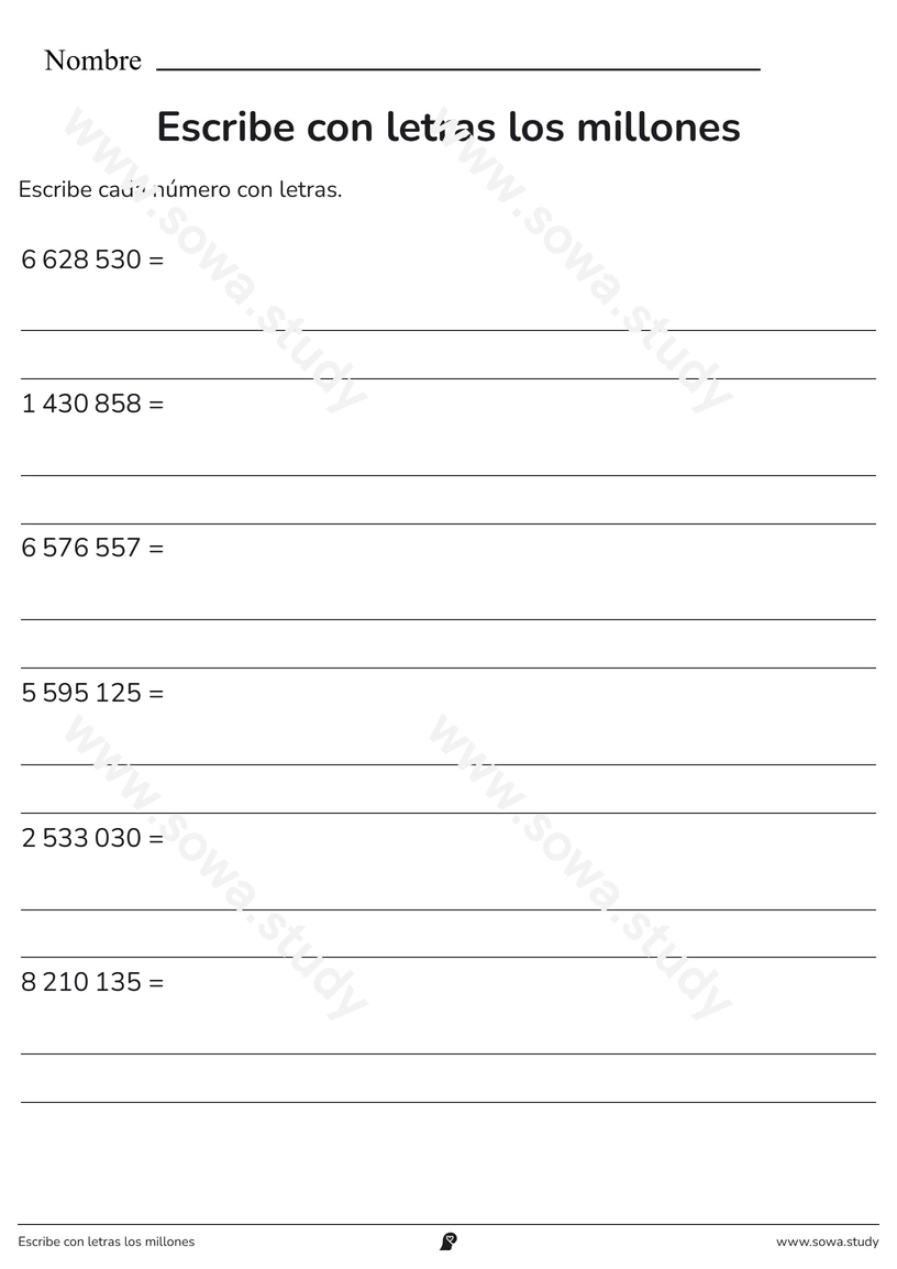 Escribe con letras los millones – ficha imprimible gratis