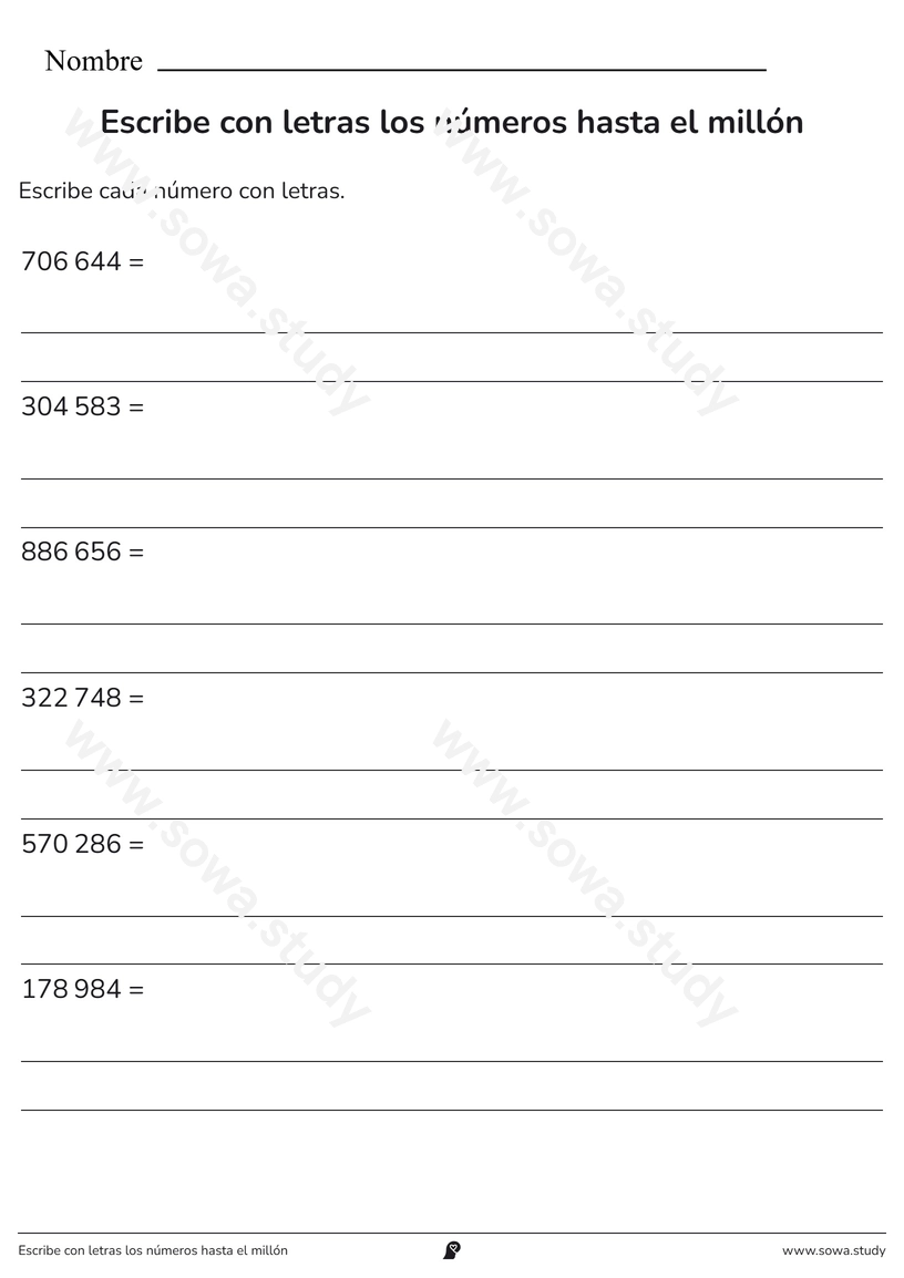 Escribe con letras los números hasta el millón – ficha imprimible gratis
