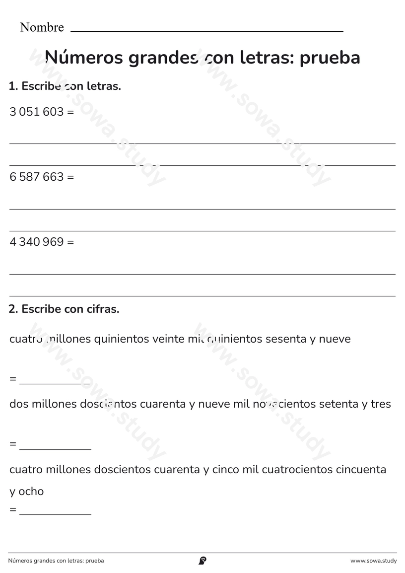 Números grandes con letras: prueba – ficha imprimible gratis
