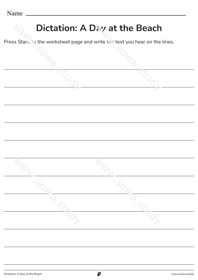Dictation: A Day at the Beach – printable worksheet