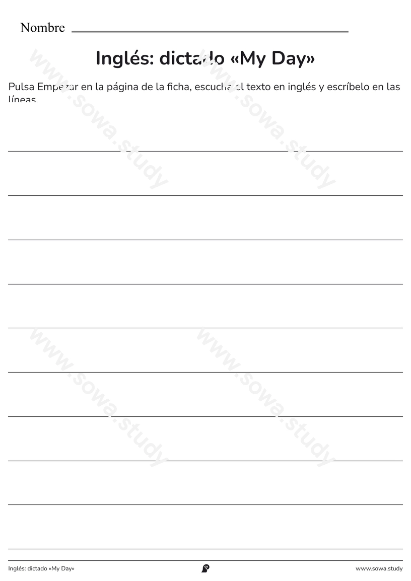 Inglés: dictado «My Day» – ficha para imprimir