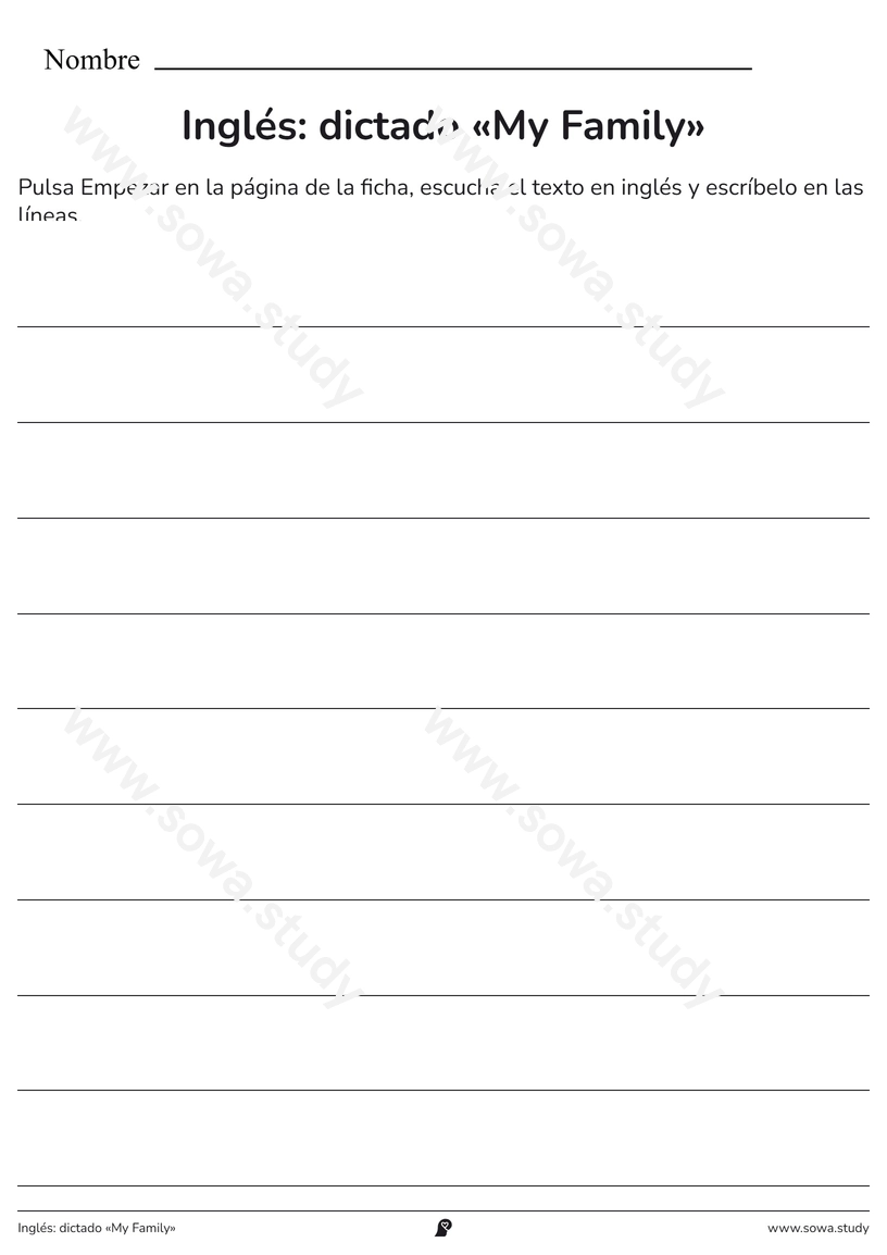 Inglés: dictado «My Family» – ficha imprimible gratis