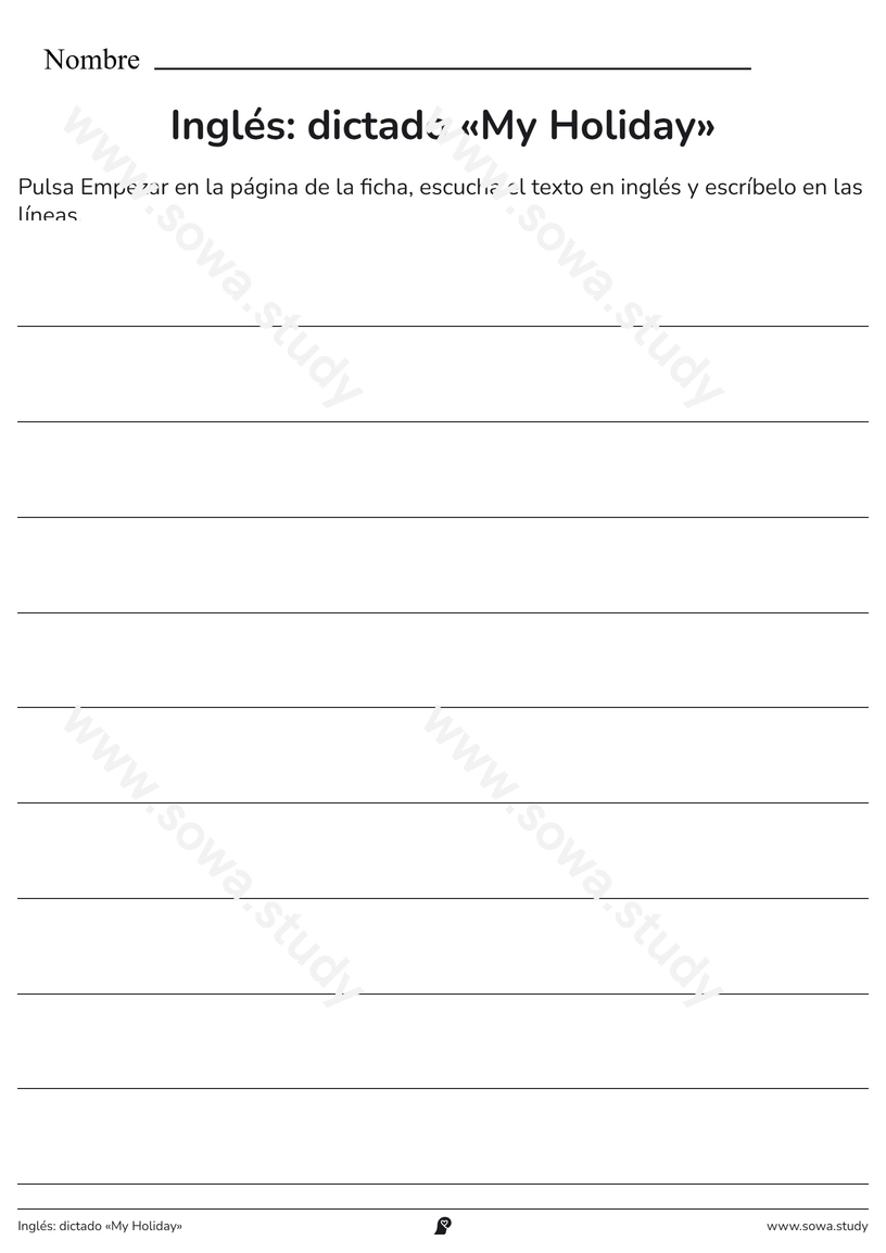 Inglés: dictado «My Holiday» – ficha para imprimir