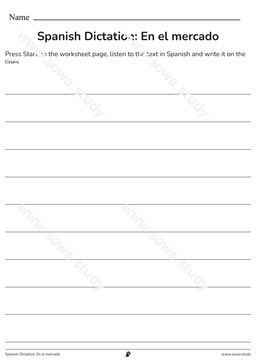 Spanish Dictation: En el mercado – printable worksheet
