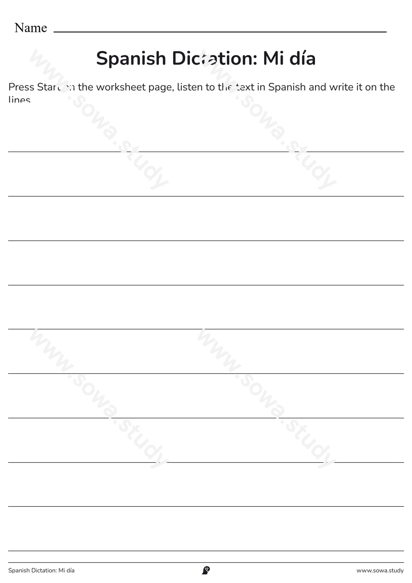 Spanish Dictation: Mi día – printable worksheet