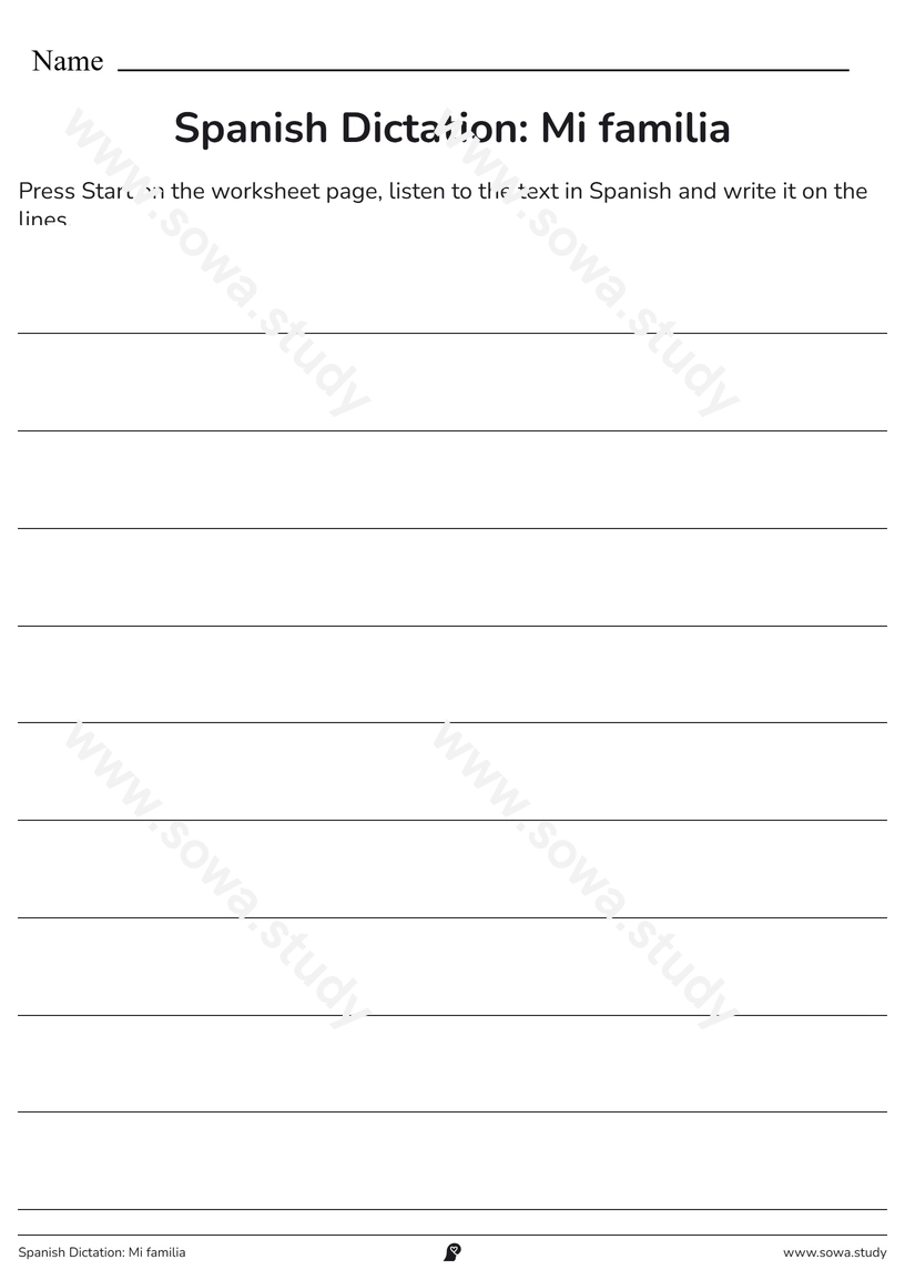 Spanish Dictation: Mi familia – printable worksheet
